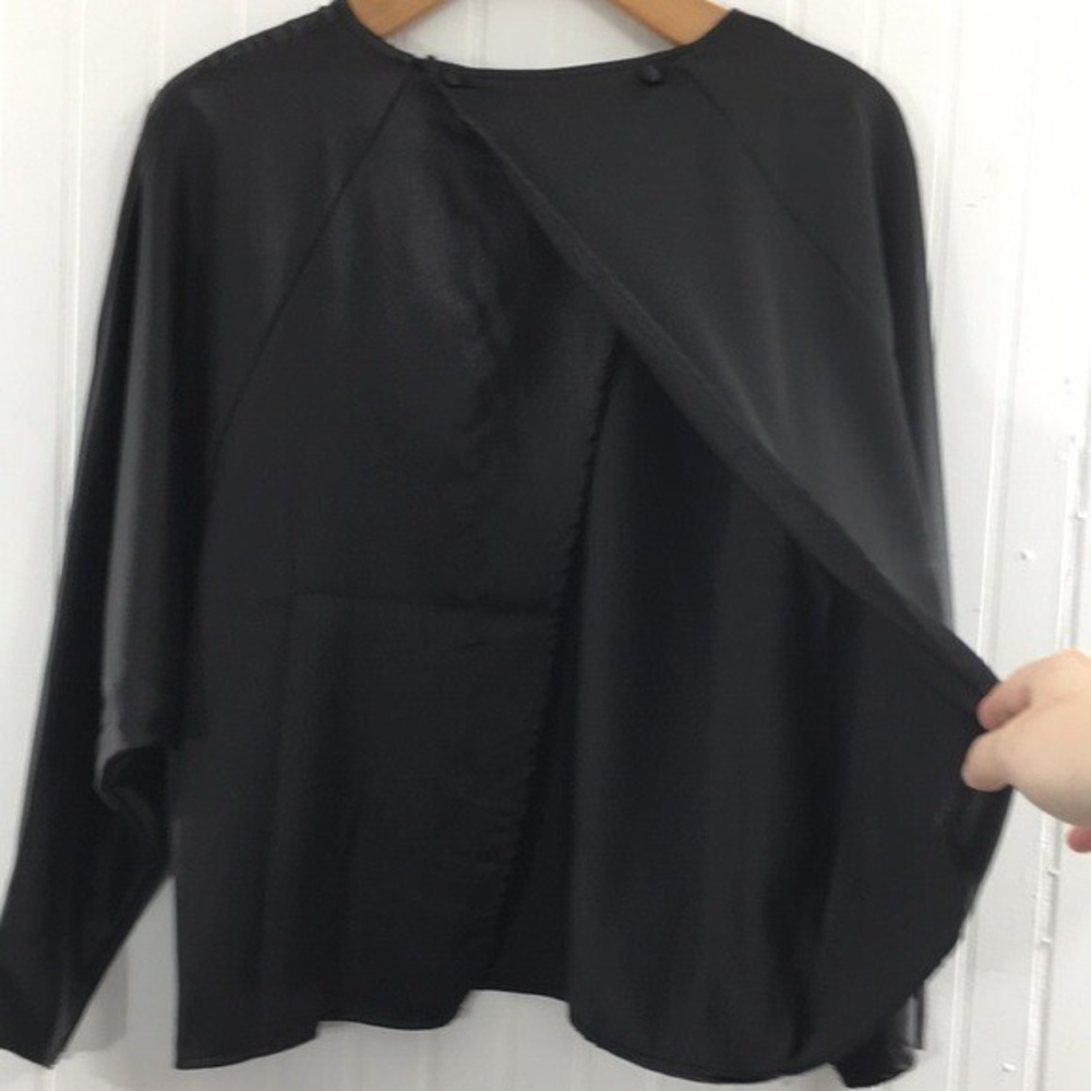 Asos‎ Black Wrap Back Top Womens 14 Dolman Long Sleeve Tee Open Split Back - Picture 6 of 12
